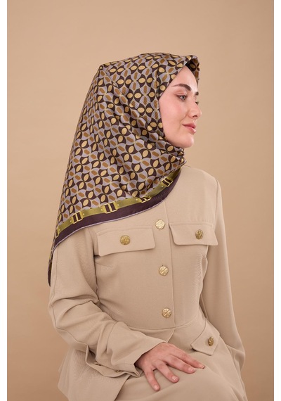 Silk Home Twill İpek Eşarp 11481-14 Lila, Acı Kahve, Yağ Yeşili, Gold, Kahve