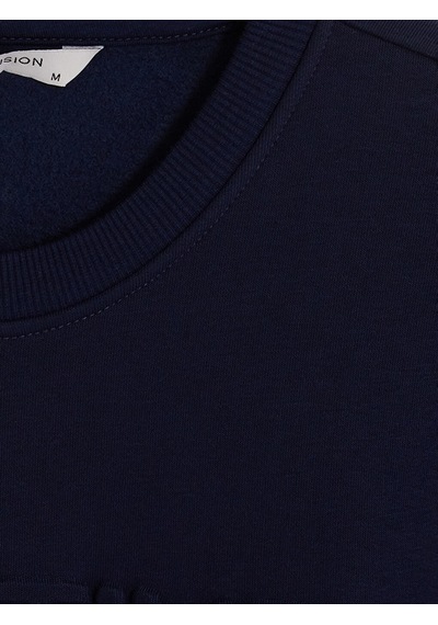 Lcw Vision Lacivert Bisiklet Yaka Baskılı Erkek Kalın Sweatshirt