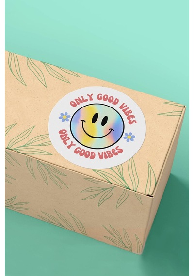 Only Good Vibes Gülen Yüz Sticker 3x3cm St2190 Çok Renkli