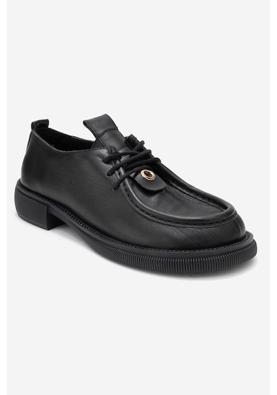 Luvishoes Luvi Shoes Band Siyah Cilt Hakiki Deri Bağcıklı Kadın Loafer Ayakkabı Siyah