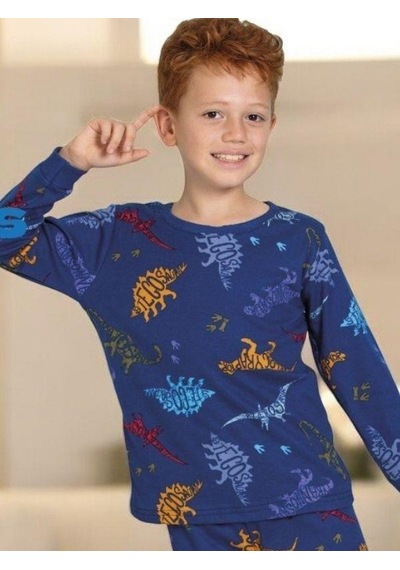 Cantoy Erkek Çocuk Dinazor Baskılı Pamuklu Pijama Takım-14918 Renklı