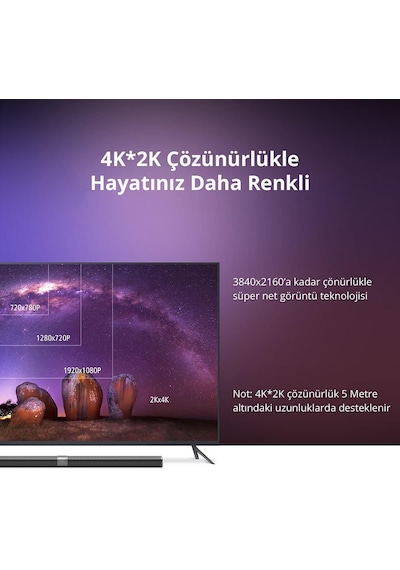 Uhd 4k Yüksek Hızlı Ethernet Ve Hdmı Kablosu, Siyah, 3 Metre
