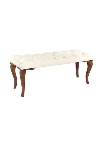 Gazzini Classic Lükens Gürgen Ayak Chester Model Kapitoneli Beyaz Puf Bench - Ceviz Ayak