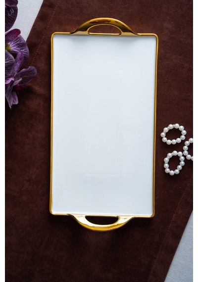 Acar Arven Dikdörtgen Gold Sunum Tepsi - 41 Cm Beyaz