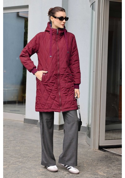 Bigdart 5138 Kapitone Uzun Şişme Mont - Bordo 001