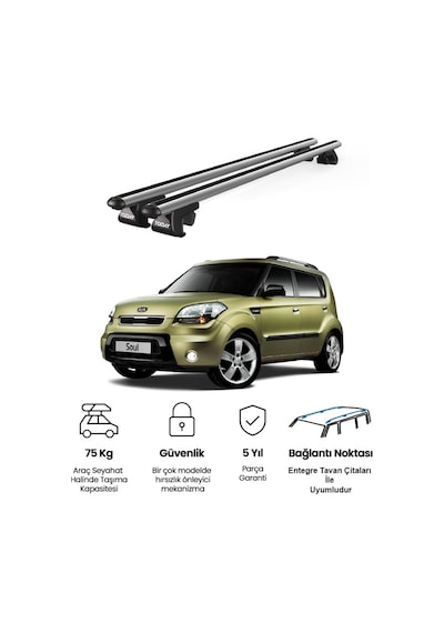 Venüs Kia Soul 2008-2013 Uyumlu Gri Ara Atkı Port Bagaj Tavan Barı