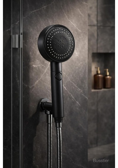 Siyah Pervaneli Turbo Duş Başlığı, 5 Akış Modlu Aç Kapa Kontrollü Yüksek Basınçlı Su Tasarruflu Masaj Etkili Modern Banyo El Duşu Standart Hortum Uyumlu Diğer