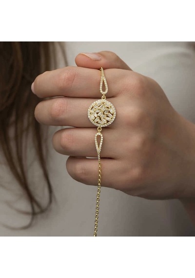 Gümüş Gold Baget Taşlı Bileklik Gümüş