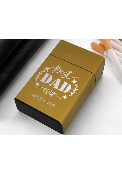 Bk Gift Kişiye Özel İsimli Babalar Günü Tasarımlı Sarı Metal Sigara Tabakası ,babalar Günü Hediyesi , Babaya Hediye , Sigara Tabakası-10
