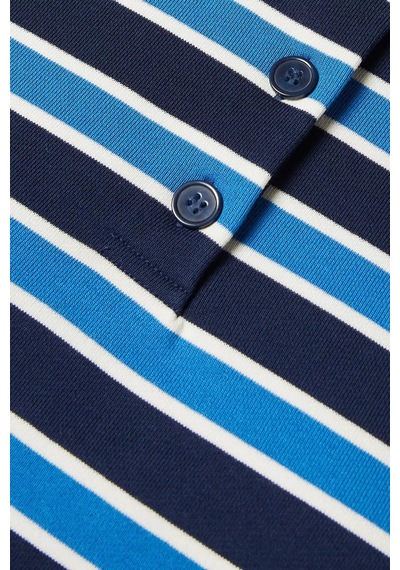 Enandı Çizgili Terry Kumaş Cropped Polo Tişört, Modern Kesim Ve Rahat Yapı Mavi