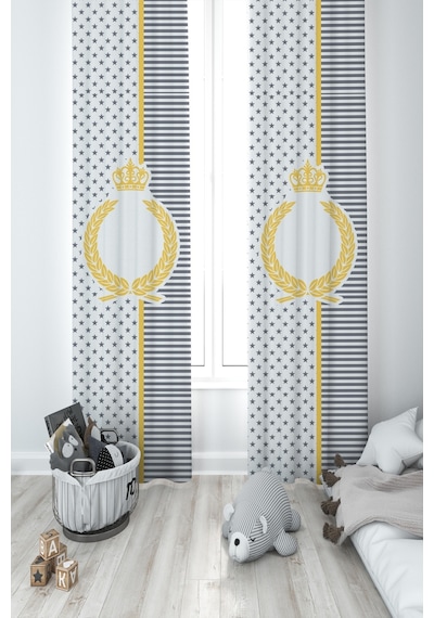Mekta Home Bebek Ve Çocuk Odası Taç Çelenk Yıldızlı 2 Kanat Fon Perde