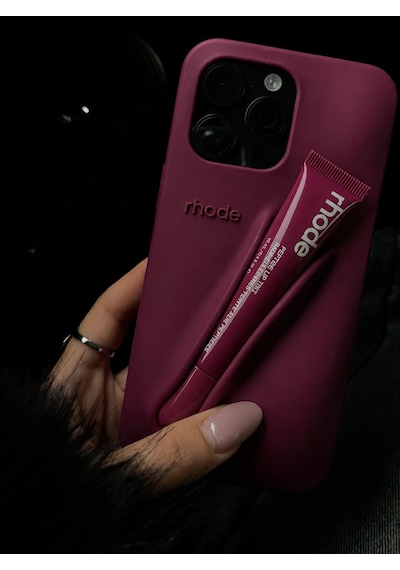 Apple iPhone 16 Pro Uyumlu Lip Case Ruj Bölmeli Rujlu Kılıf Raspberry Jelly Bordo