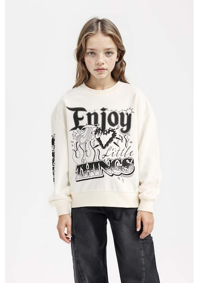 DeFacto Kız Çocuk Oversize Geniş Kalıp Bisiklet Yaka Baskılı Sweatshirt D6629A824AUER99 DeFacto Kız Çocuk Oversize Geniş Kalıp Bisiklet Yaka Baskılı Sweatshirt D6629A824AUER99