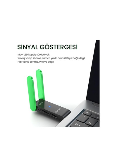 1400 Mbps 2.4ghz/5ghz Dual Band Gigabit Alıcı Verici Usb Wifi Adaptör