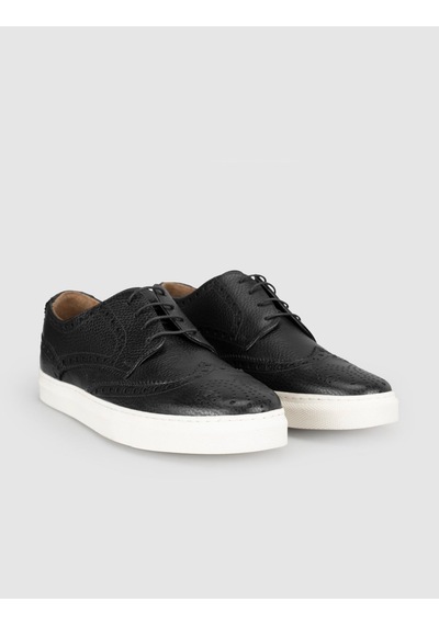 Cabani Siyah Hakiki Deri Erkek Oxford Sneaker