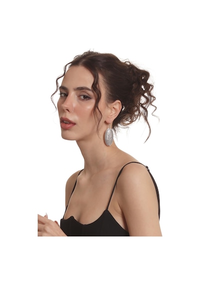 Labalaba Kadın Antik Gümüş Kaplama Sallantılı Model Etnik Motifli Oval Formlu Küpe Gümüş