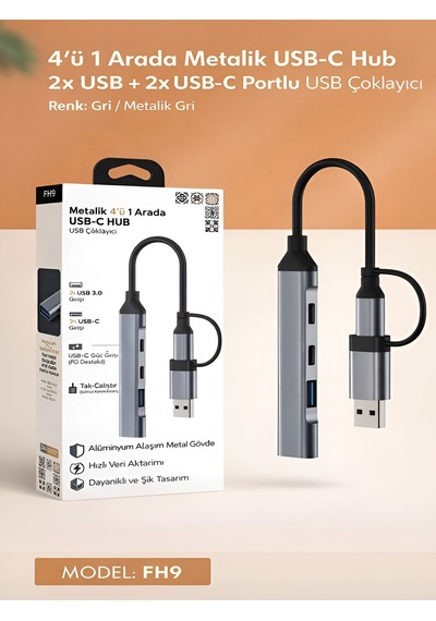 Usb-c Hub 4in1 Dönüştürücü 2x Usb 2x Type-c Alüminyum Çevirici Tak Çalıştır Çoklayıcı 1pcs