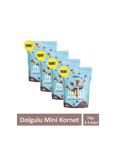 Kakaolu Fındık Kreması Ve Sütlü Çikolata Dolgulu Mini Kornet 75 Gr X 4 Adet
