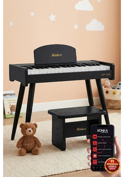 Midex Cp-370bk Ahşap Çocuk Piyanosu Pilli 37 Tuşlu Gerçek Piyano Tuşları