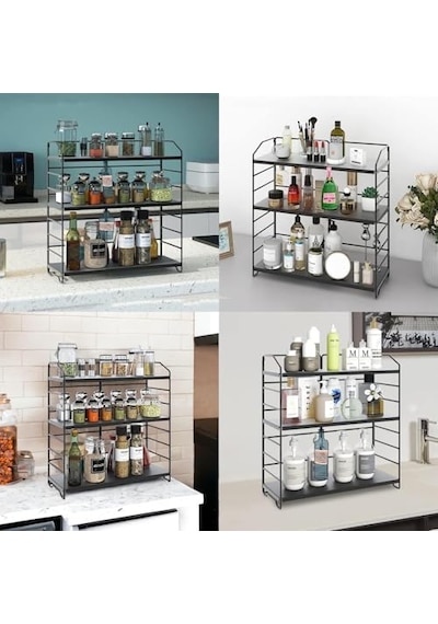 Ayarlanabilir Raflı 40cm Baharatlık, Organizer, Düzenleyizi Tezgahüstü Banyo, Mutfak, Ofis Model-1 Siyah Çok Renkli