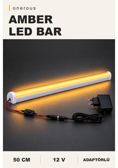 Onerous 50 Cm 12v Amber Led Bar, Anahtarlı, Adaptörlü, Yapışkanlı Turuncu
