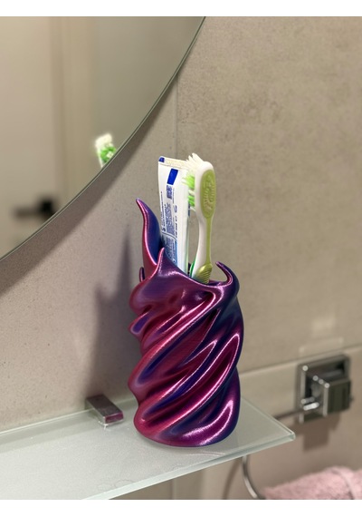 Dekoratif Spiral Diş Fırçalık Ve Macun Tutucu 3d Tasarım Banyo Aksesuarı Organizer Mor - Mavi