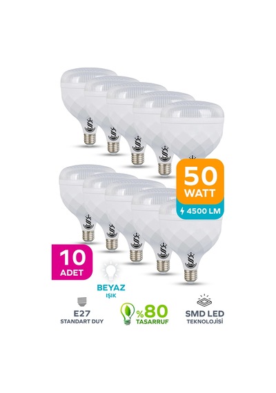 50w Kristal Tasarruflu E27 Beyaz Işık Torch Led Ampul 10 Adet 10 Adet