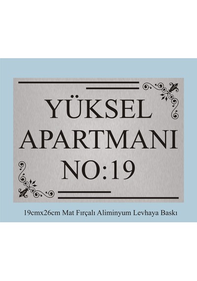 Apartman Kapısı İsimliği 26cm 19cm Fırçalı Mat Gri Aliminyum Levha