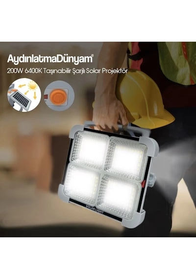 Ct-4698 Taşınabilir Solar Projektör Ip65 Güneş Enerjili 3 Renk Modu Dimmerli Ve Şarjlı Led Işık
