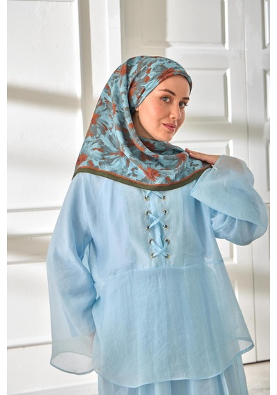 Silk Home Velora Eşarp 161001-17 Koyu Yeşil, Turuncu, Çelik Mavi, Bebe Mavi