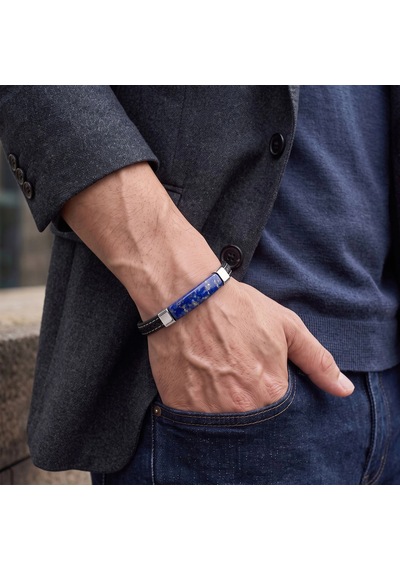Moncuk Design Lapis Royal Doğal Taşlı Deri Çelik Erkek Bileklik 33512b1d16 Çok Renkli