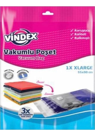 Vindex Vakumlu Giyisi Yastık Yorgan Saklama Torbası Poşeti Hurç - Large - 55x90 Cm. -1 Adetlik Paket Beyaz
