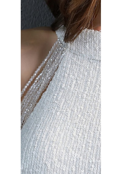 Hanife Glam Couture Hanife Glam Boncuk Detaylı Pulpayet Abiye Elbise Beyaz