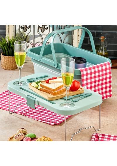 Bigmate Portatif Katlanır Piknik Seti 25lt Silikon Sepetli Masalı Piknik Sepeti Yeşil
