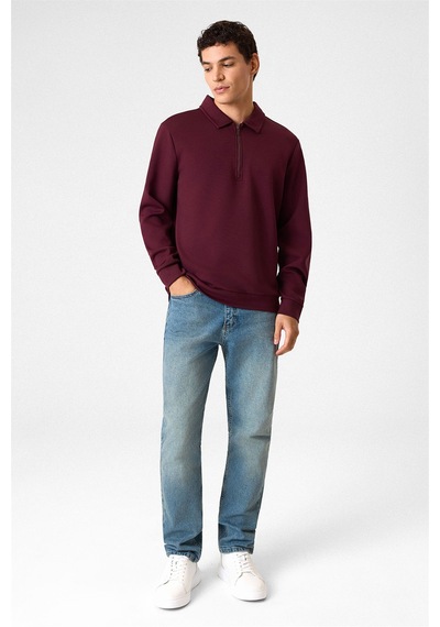 Backandbond Yarım Fermuarlı Bordo Sweatshirt