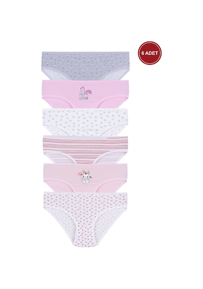 Koza İç Giyim Kız Çocuk 6'lı Desenli Slip 1050-01 Beyaz