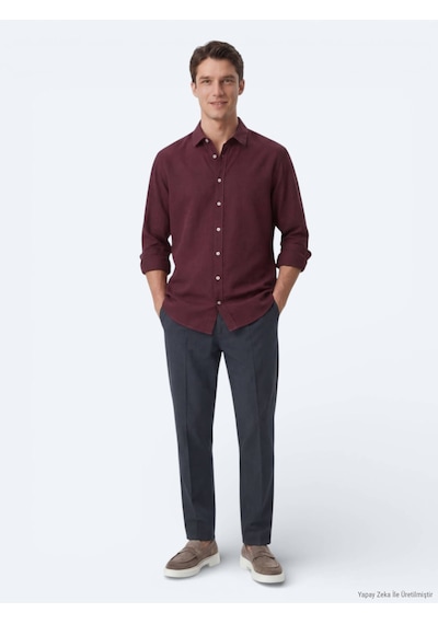 Kip Bordo Regular Fit Dokuma Casual %100 Pamuk Gömlek