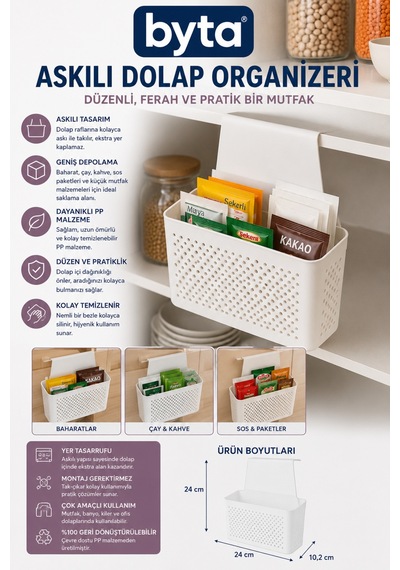 Askılı Dolap Organizeri Raf Altı Çok Amaçlı Mutfak Ve Banyo Saklama Sepeti Beyaz