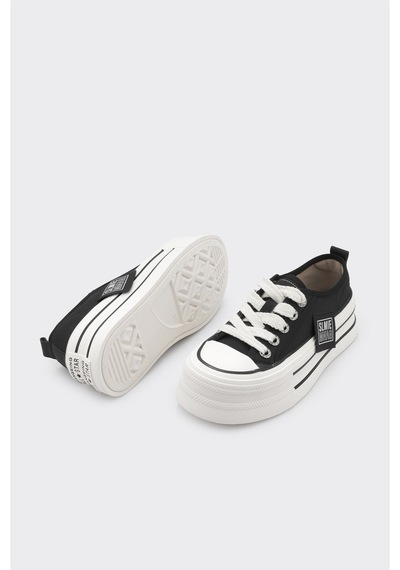 Derinet Bağcıklı Kadın Sneaker Siyah Siyah
