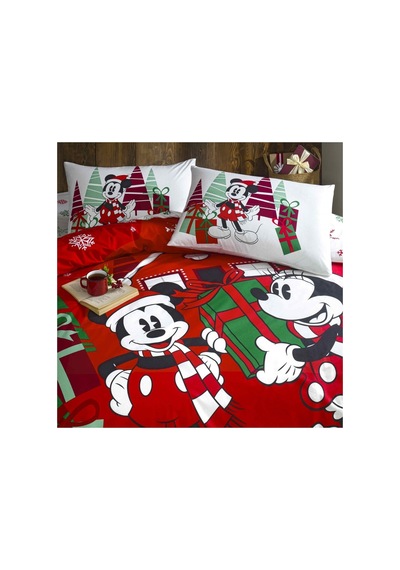 Disney Minnie&mickey Christmas Pamuk Çift Kişilik Nevresim Takımı Kırmızı