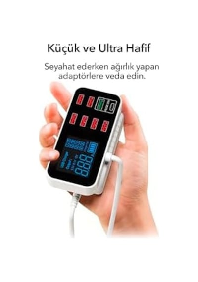 Spovan Led Ekranlı 8 Port Masaüstü Duvar Seyahat Type C Usb 40w Şarj İstasyonu Adaptörü