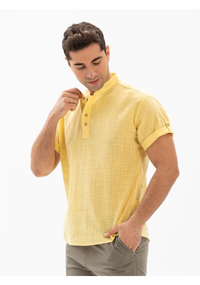 Kısa Kol Şile Bezi Bodrum Erkek T-shirt Sarı 3073 Sarı