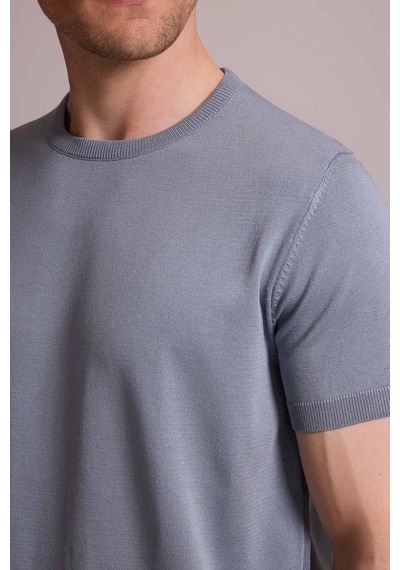 Erkek Mavi Regular Fit Bisiklet Yaka Triko Tişört