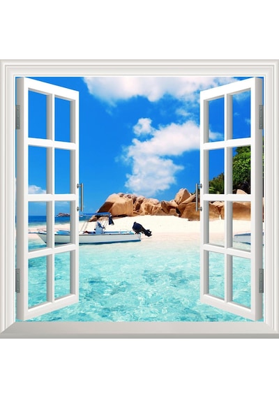 Pencere Poster Duvar Kağıdı Deniz Tekne Yapışkanlı Sticker