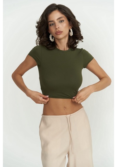 1604 - Mai Collection Toppin Haki Penye Crop Haki