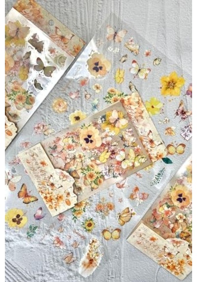 Kolbi Craft 4 Sayfa 70 Adet Şeffaf Sarı Kelebek Çiçek Sticker Bullet Journal Scrapbook Laptop Ajanda Planlayıcı Abanoz