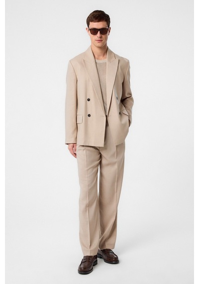 Antioch Relax Fit Keten Karışımlı Erkek Blazer Ceket Bej