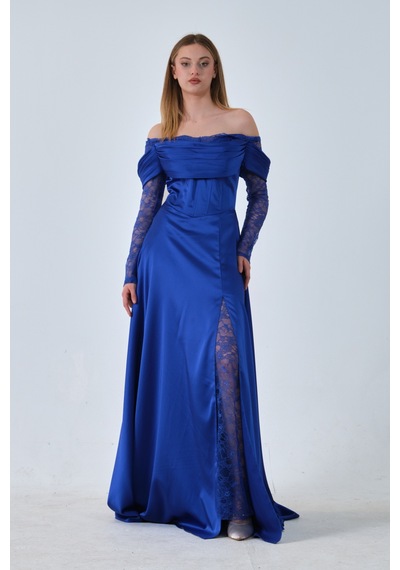 Feminist Saks Kolları Dantel Detaylı Drapeli Abiye 9705561.26