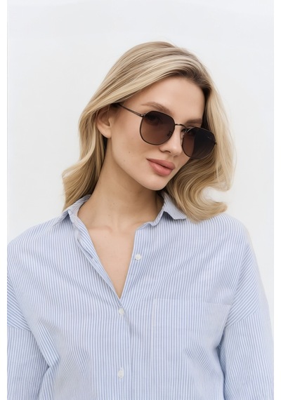 Beşgen Metal Çerçeve Yüksek Kalite Güneş Gözlüğ Siyah Kahve Desenli