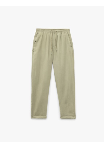 Koton Viskon Cep Detaylı Rayon Tapered Beli Bağcıklı Yazlık Pantolon Haki 5sam40010hw Haki